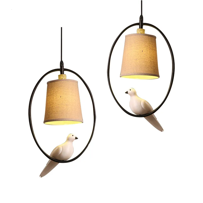 

Modern LED Pendant Light Study Bird Drop Pendant Lamps Beige Cloth Lampshade Hanging Lamp Loft Suspension Home Lighting Decorate