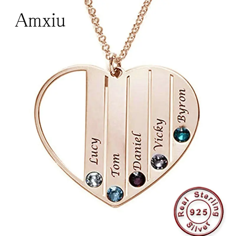 

Amxiu Personalized Handmade Heart Necklace 925 Sterling Silver Necklace Engrave 2-6 Names Pendant Necklace For Women Family Gift