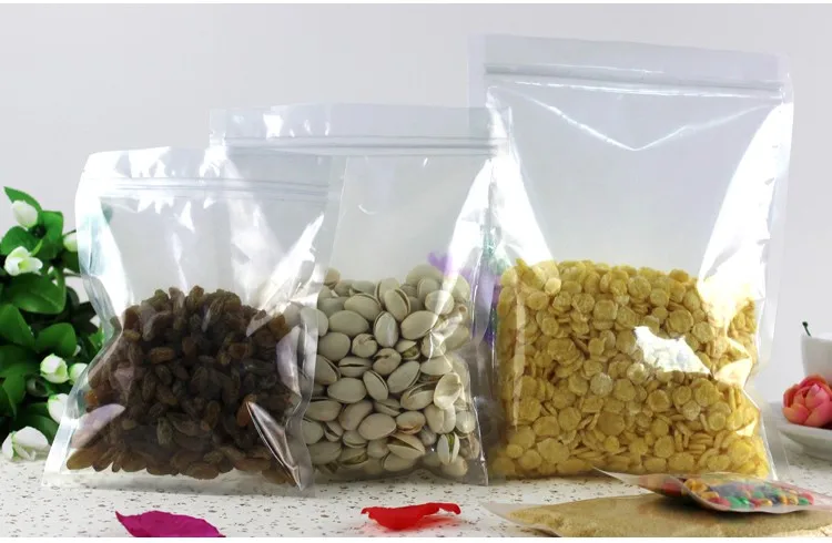 

100pcs 20cmx30cm 160micron Large Double Clear Plastic Snack Pouch Zip Lock Cereals/Meat/Tea/Powder Packaging Bag