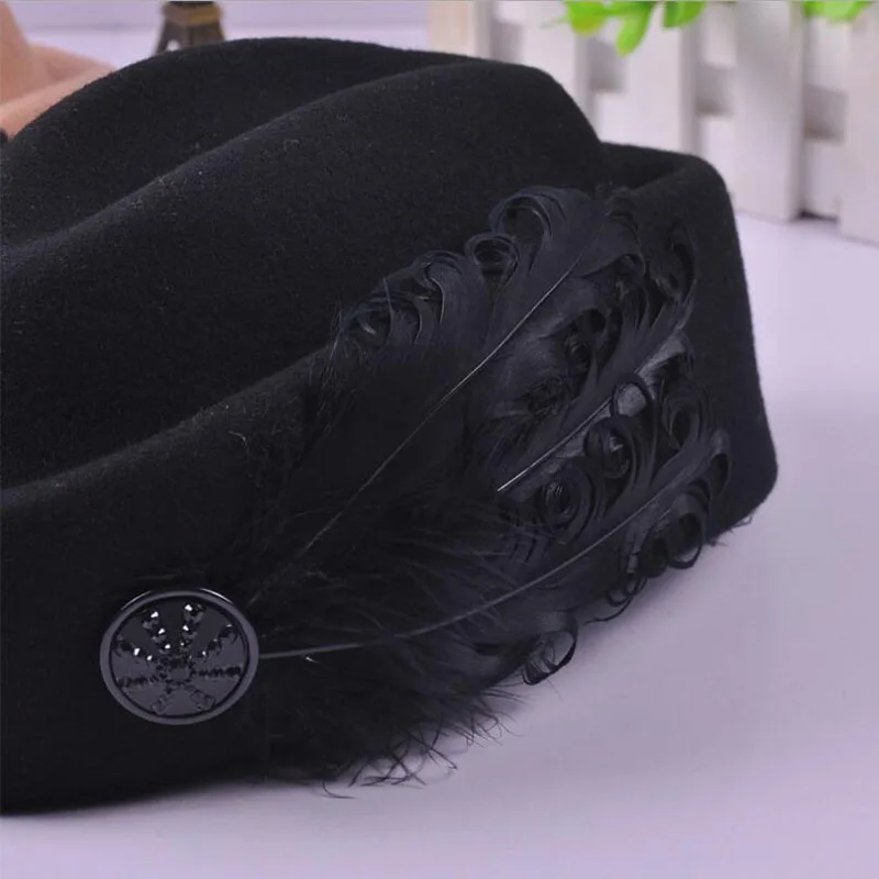 Australian Hats Elegant Wool Feather Bow Airline Stewardess White Women\'s Fedora Caps Formal Lady Hat Royal Style DomeChapeu