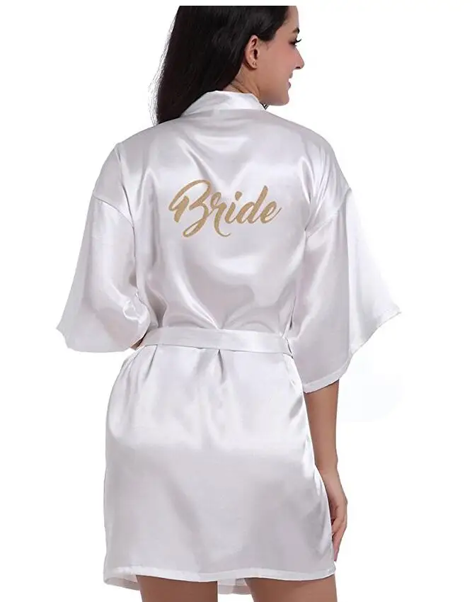 RB91 2017 Fashion Silk Bride of Mother Robe with Gold Letter Sexy Women Short Satin Wedding Kimono Sleepwear Get Ready Robe