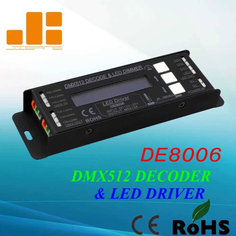 Free Shipping DMX512 Decoder & LED Driver 3 Channels RGB Controller Constant Voltage Single CH Output PWM <4A  Model:DE8006