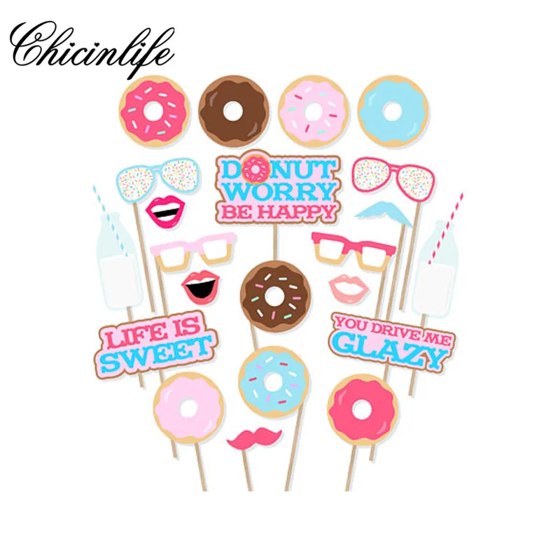 

Chicinlife 20Pcs/Lot Donut Photo Props Baby Shower Birthday Party Decoration Wedding Bridal Shower Summer Party Supplies