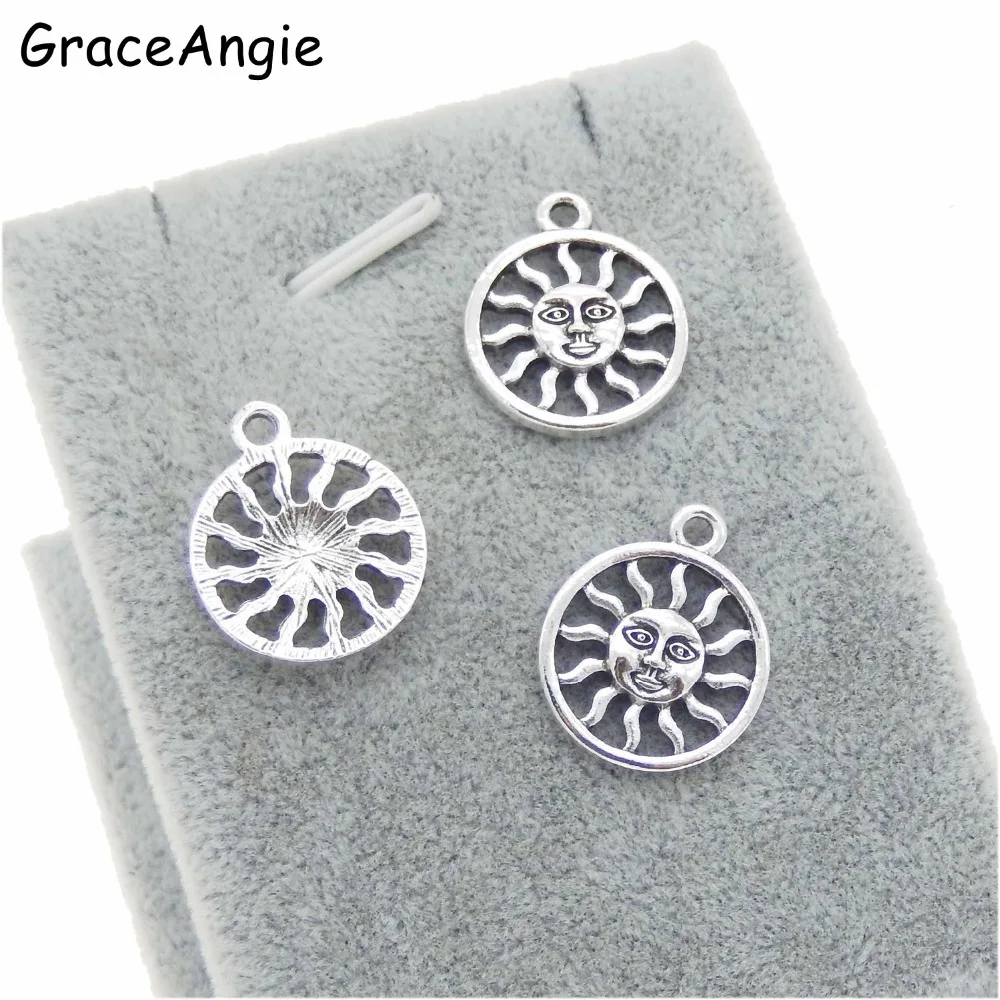 GraceAngie 15Pcs Sun Charms Antique   Round Alloy Pendant Handmade Key Chain DIY Crafts Vintage Jewelry Finding AccessoriesColor