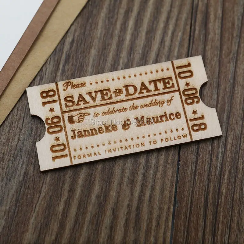 

Ticket save the date magnet, custom wooden save the date,movie wedding save the date