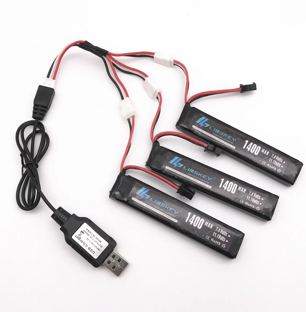 Limskey RC يبو بطارية 3 قطعة 7.4V 1400mAh مع 7.4V شاحن 25C البسيطة الادسنس البنادق البطارية RC نموذج يبو البطارية T/SM/طامية/XT60