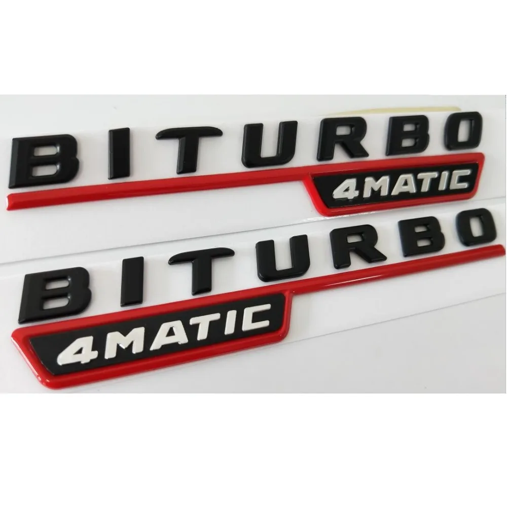 Black Red BITURBO TURBO 4MATIC Fender Flat Letters Emblems Badges Decal Sticker for Mercedes Benz AMG 2017-2019