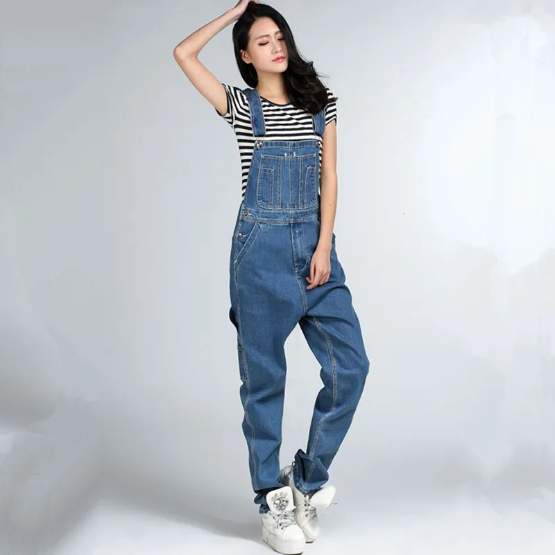 Free Shipping 2021 Fashion Boyfriend Style Loose Plus Size 28-46 Denim Bib Overalls Pants Hiphop Jumpsuit And Rompers tall Women