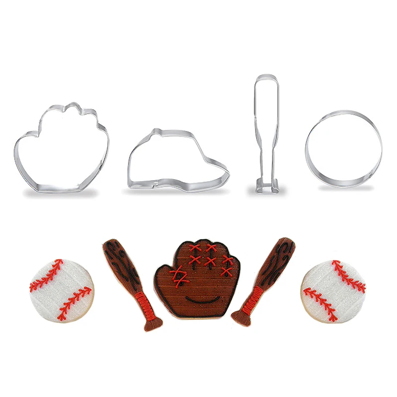 

4pcs Creative Baseball Cookie Cutter Set Stainless Steel Baseball Glove Cap Bat Biscuit Sugarcraft Fondant Tools