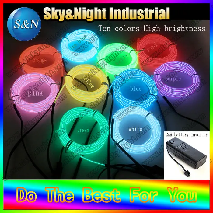 3set/pack 2017Hot  3M Flexible Neon Light Glow EL Wire Rope Car Party TEN Colors to Choose+Free shipping