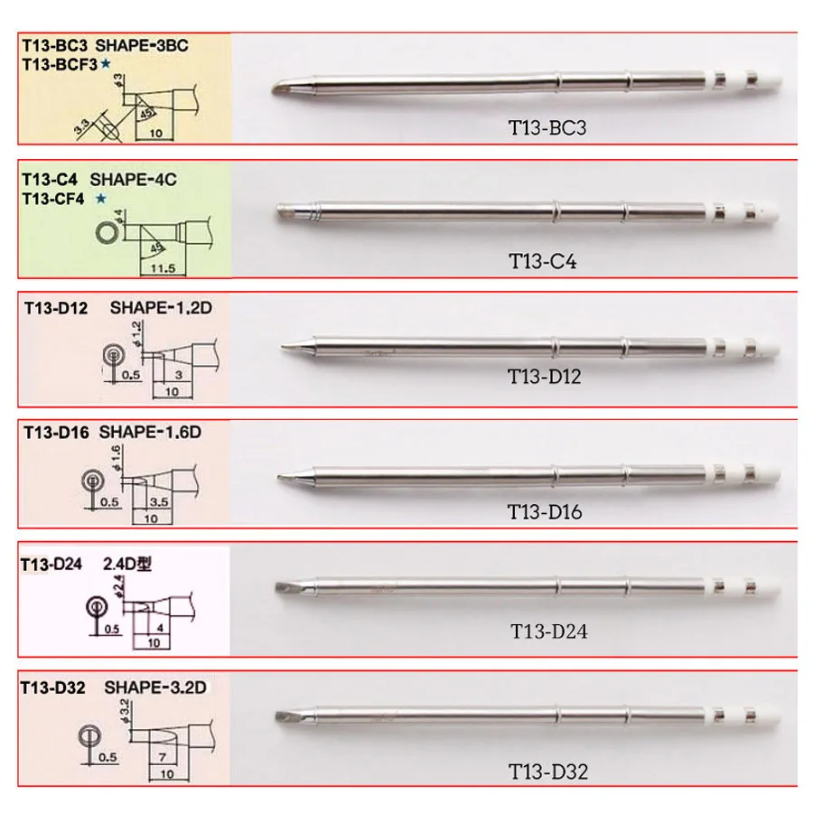 Punte per saldatore serie T13 strumenti di saldatura di riparazione di alta qualità utilizzare d per BAKON 950D stazione di saldatura per