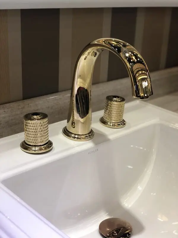 

TI-GOLD PVD 8 inch 3 Holes widespread bathroom Lavatory Sink faucet mixer tap deck mounted Luxury tap Round handles NEW