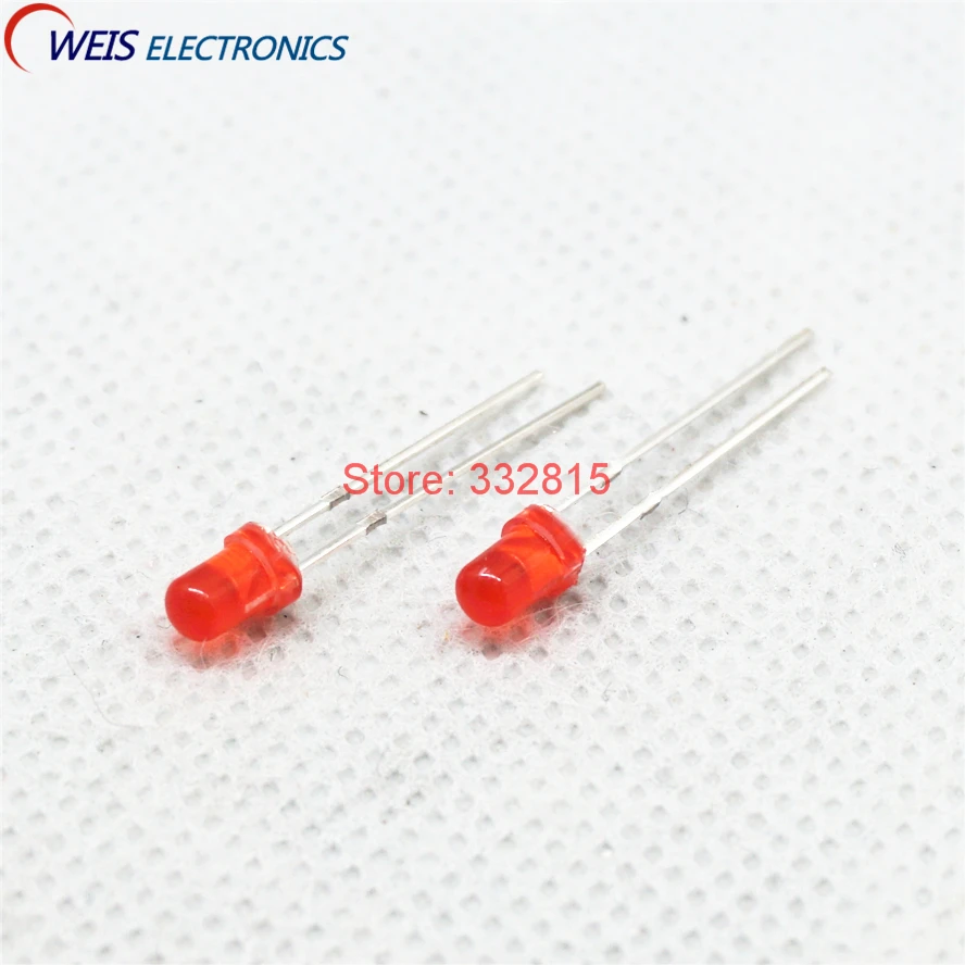 

100PCS 3MM Red Diffused LED Round Head DIP DC 2V 20mA Light-Emitting Diode Lamp