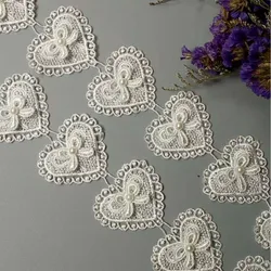 1 Yard 5cm Ivory Heart Bowknot Pearl Embroidered Lace Trim Ribbon Fabric Sewing Craft Patchwork Handmade For Costume Decoration