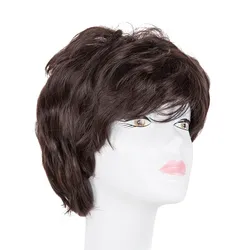 Mama's Wig Fei-Show Synthetic Short Wavy Dark Brown Hair Heat Resistant Fiber Male/Female Peruca Perruque Women Hairpiece Toupee