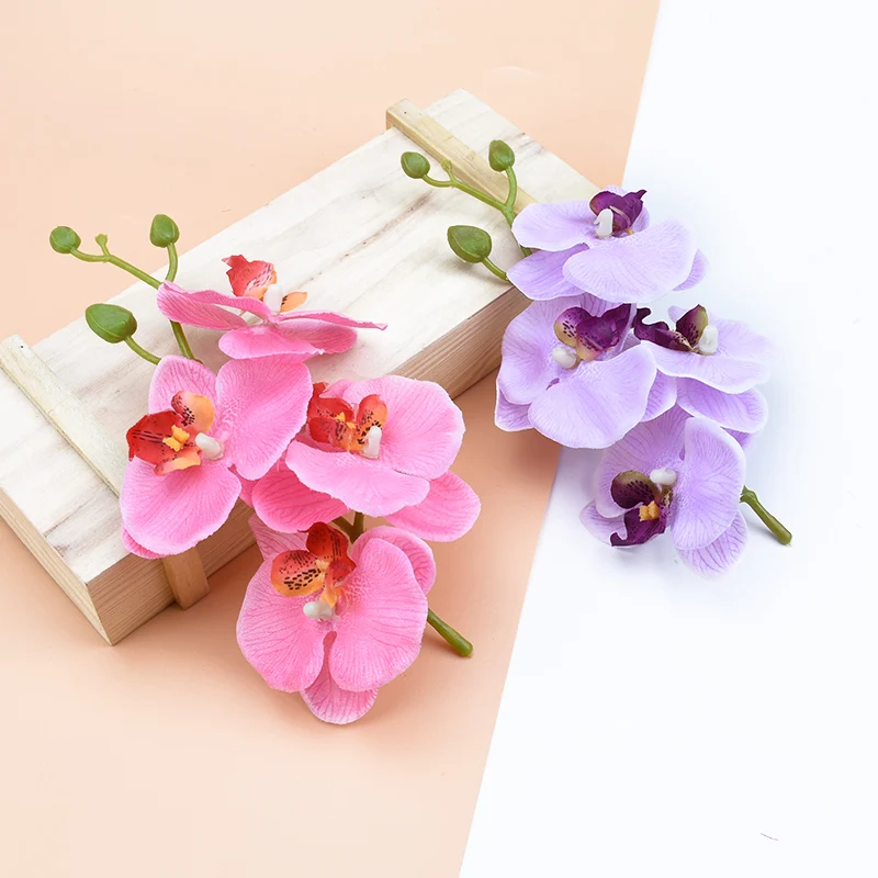 4 Stück Blumen plus 1 Stiel künstliche Blumen Heimdekoration Diy Zubehör dekorative Blumen Kranz Seide Schmetterling Orchidee Vase – Detail 15