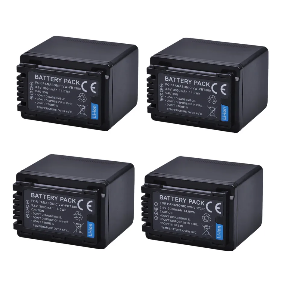 

4pc 3900mAh VW-VBT380 VBT380 Camera Battery For Panasonic HC-V800GK/808GK HC-V110, HC-V130,HC-V160,HC-V180,HC-V201,HC-V250,