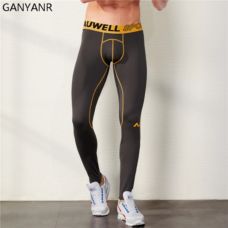 GANYANR Running Tights Men Sports Leggings Yoga Basketball Compression Pants Fitness Gym Athletic Bodybuilding Jogging Sexy Long