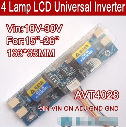 

Free shipping 10PCS AVT4028 PC LCD MONITOR CCFL 4 LAMP universal lcd inverter board,4 Lamp 10V-30V For 15-26" screen