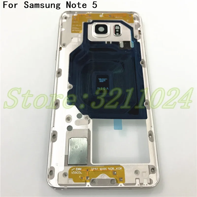 For Samsung Galaxy Note 5 N920 N920F Housing Metal Middle Frame With Side Button and Camera Lens Cover Replacement Parts