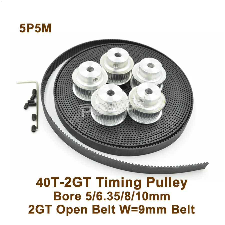 

5pcs 40 Teeth 2GT Timing Pulley Bore 5/6.35/8/10mm + 5M GT2 Timing Belt Width 9mm 40T 40Teeth GT2 Timing Belt Pulley 40-GT2