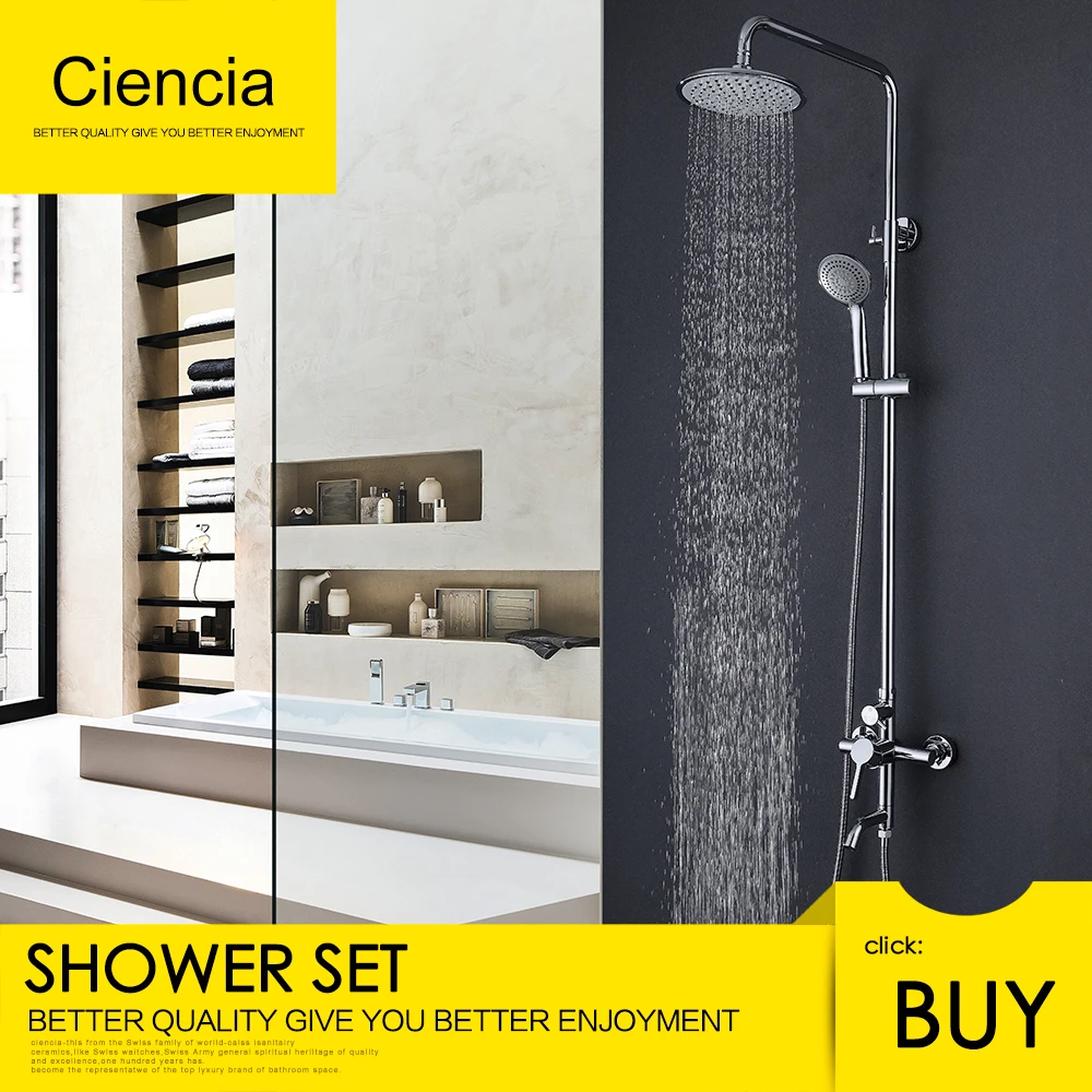 

Ciencia Round Single Handle Mixer Tap With Top Spray Hand Shower Rain Shower Faucets Set Wall Mount Bathroom Shower Set