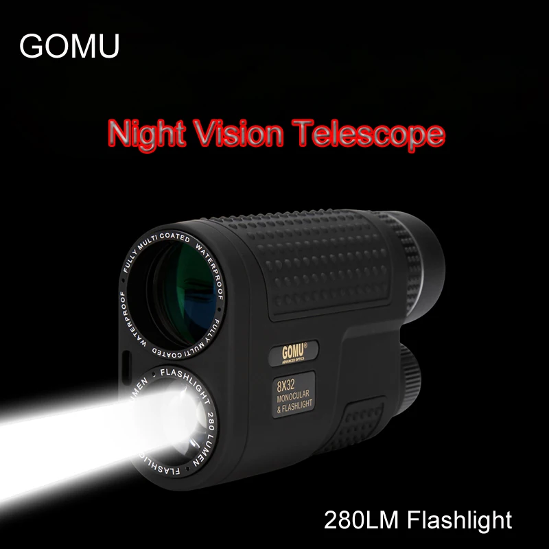 GOMU-telescopio Monocular para Caza y acampada, binoculares compactos multifuncionales con linterna integrada, visión nocturna, 8x32