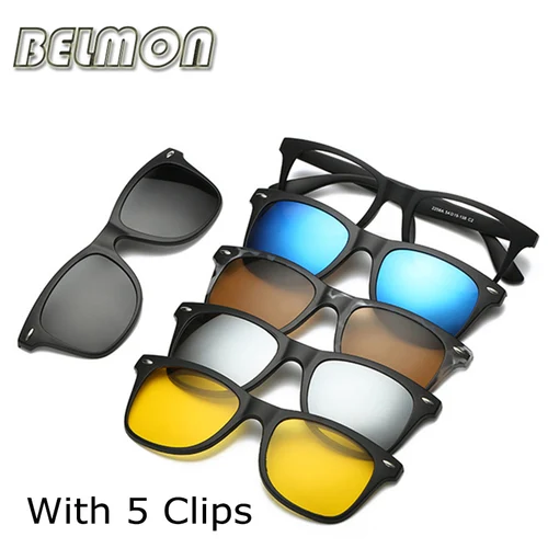 Imagen 1 del producto Montura de gafas de moda para hombres y mujeres con 5 piezas, gafas de sol con Clip, gafas magnéticas polarizadas para conducir, miopía óptica RS120