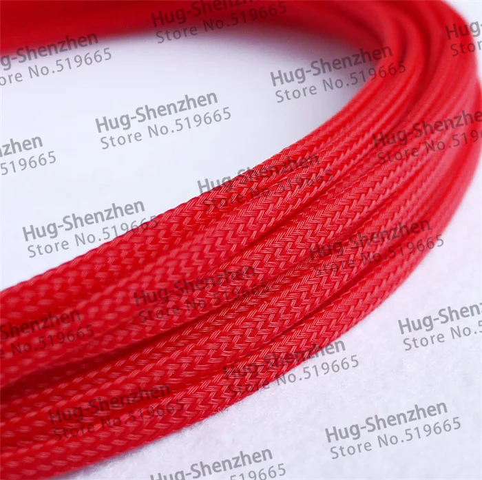 High Quality Red 4mm Insulation Lightning Shielding PET Braided Sleeving for PC Cables 50M/lot