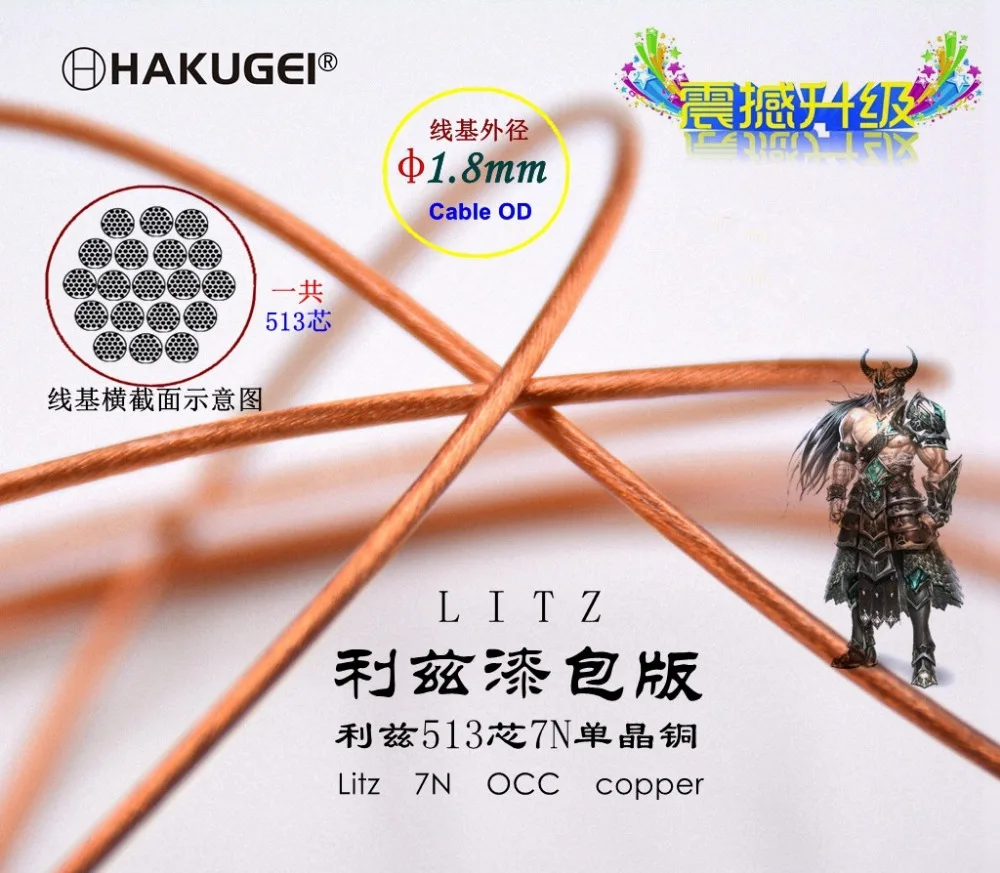 LITZ lacquer 513 core 7N single crystal copper headphone audio cable earphone wire 513core 1.8mm 6meters