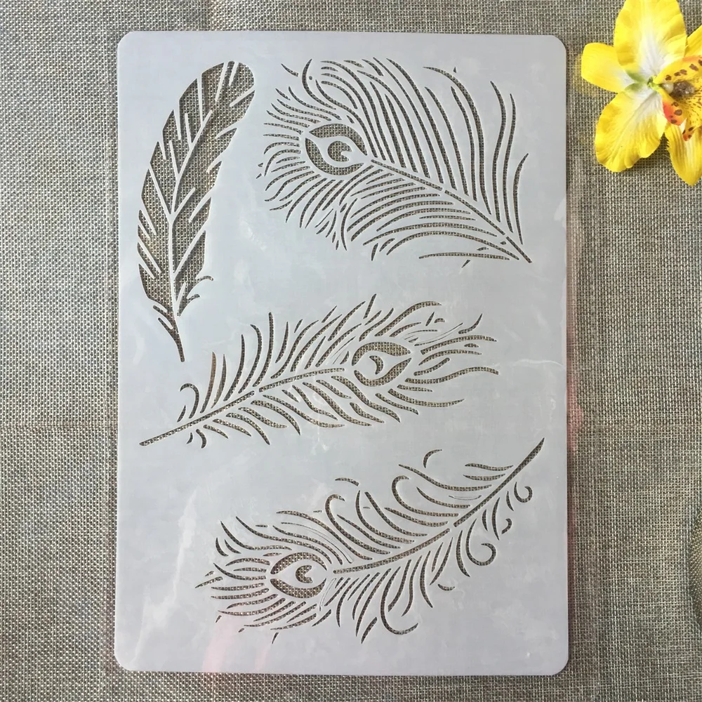 1Pcs A4 Peacock Feather DIY Craft Layering Stencils Painting Scrapbooking Stamping Embossing Album Paper Card Template