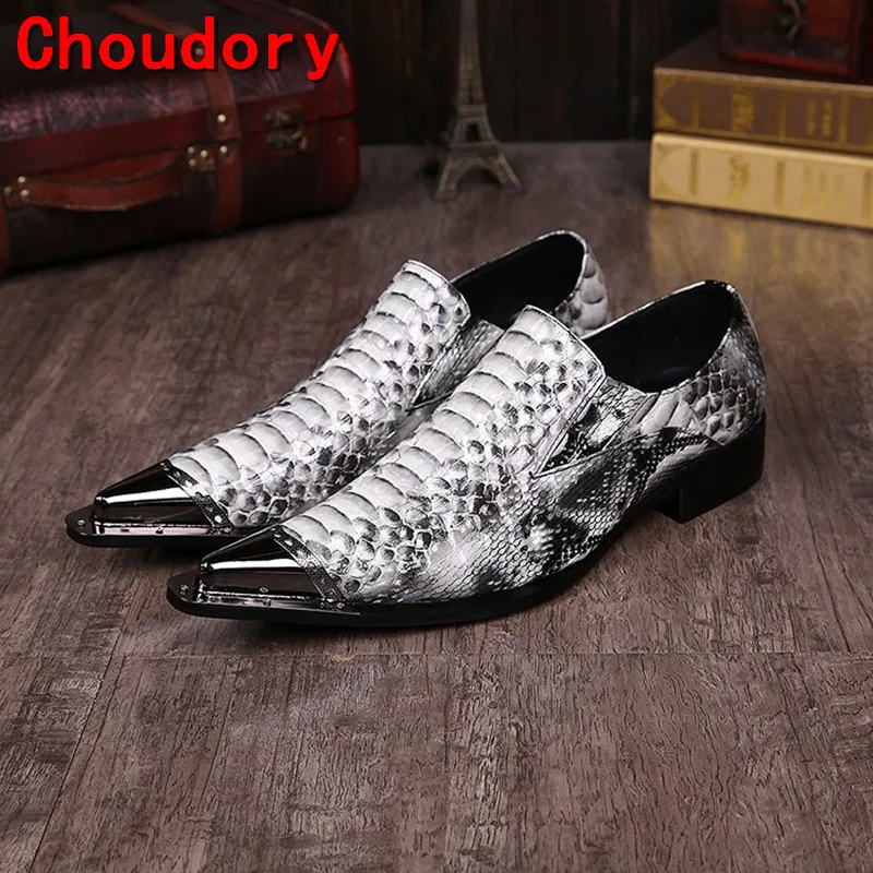 

Choudory Mens patent leather black white shoes genuine leather crocodile skin shoes oxford classic pointy formal shoes men