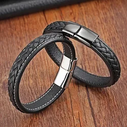 XQNI Classic 19,21,23cm Size Choose Leather Stainless Steel Magnetic Buckle Men Women Leather Bracelet Fashion Charm Bracelet