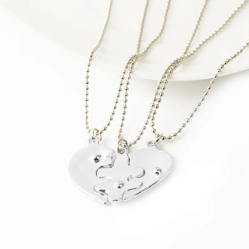 Xmas Gift BFF Statement Necklace 3 pcs Best Friends Forever Silver Color Necklaces Collar Friendship Heart Charm Pendant Gift