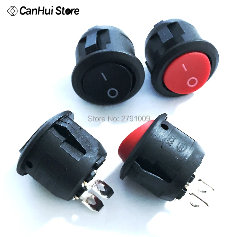 10Pcs Small Round Black 2-Pin 2-Files 3A/250V 6A/125V Rocker Switch Seesaw Power Switch KCD1 Round Rocker Switch Red Switch 20mm