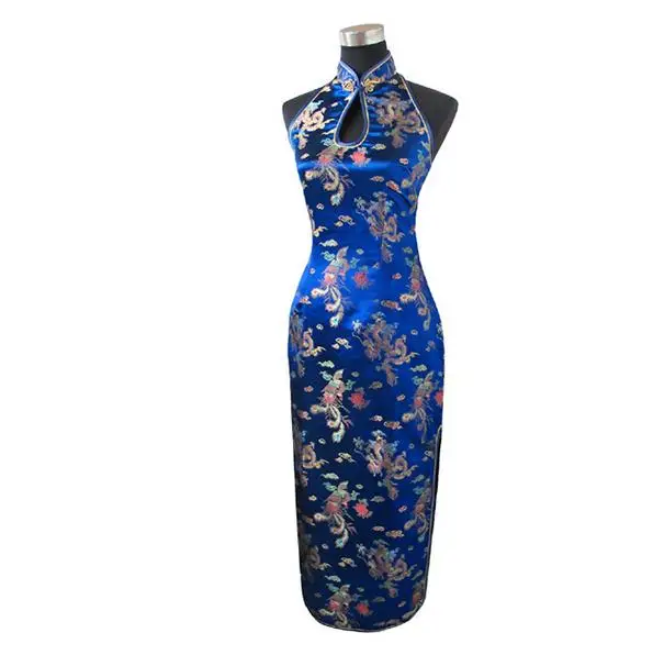 Sexy Bourgondië Backless Traditionele Chinese Jurk Lange Halter Cheongsam Qipao Novelty Druipen Kostuum Sml Xl Xxl Xxxl WC025