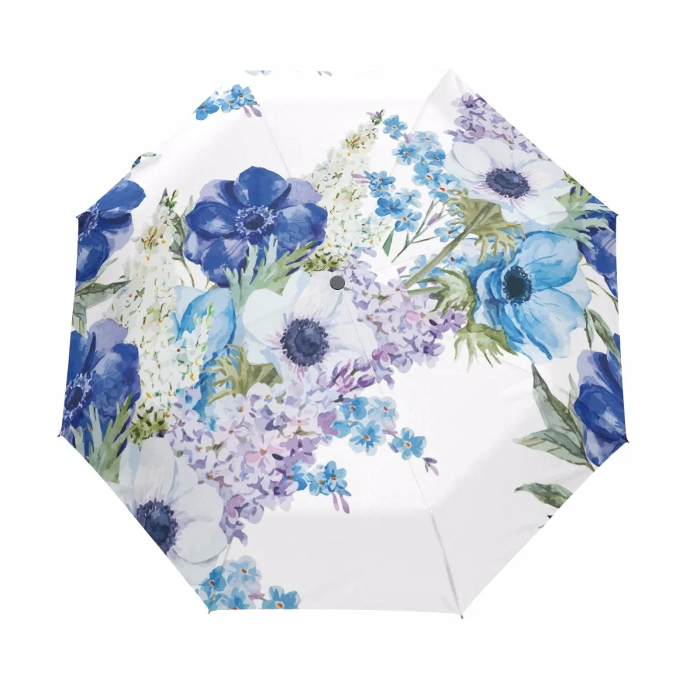 

Elegant Style Watercolor Flowers Women Umbrella Three Folding Automatic Umbrellas Blacking Coating Sunny Rainy Men Umbrella