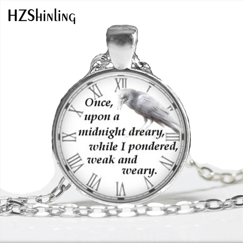 2017 New Arrival Book Quote Necklace Handmade Round Edgar Allan Poe Quote Jewelry Glass Dome Librarian Necklace HZ1