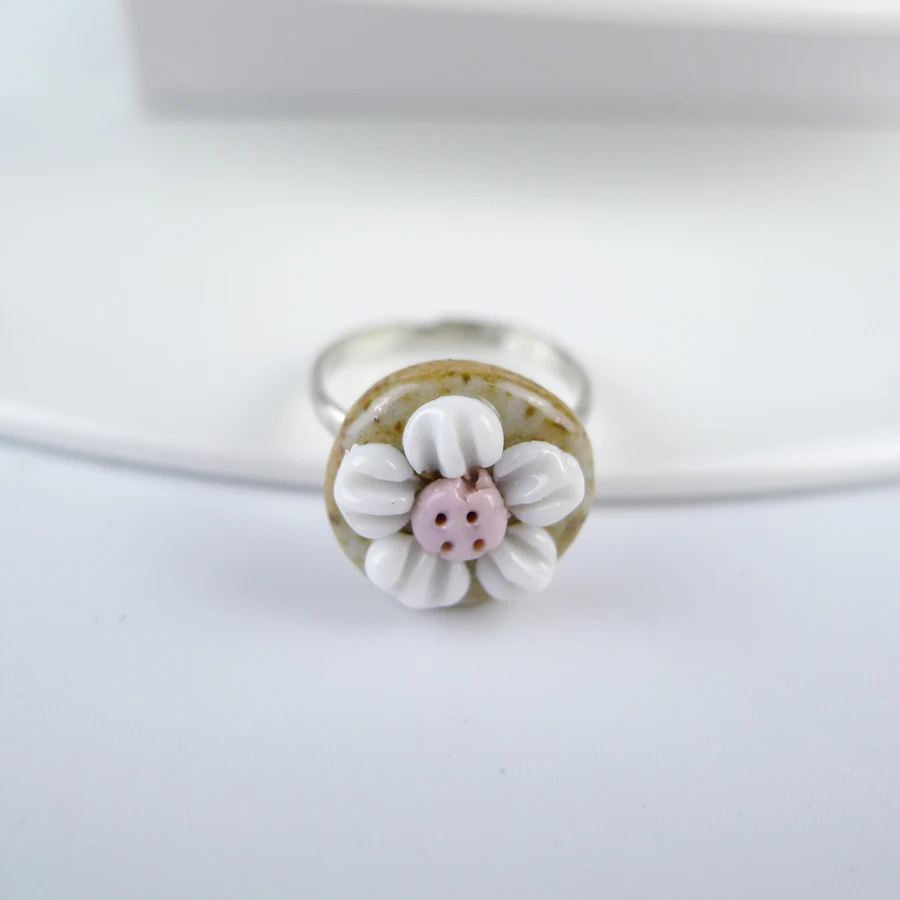 Special pink Flower Ceramic Ring Newest resizable Ring For Women Gift Fashion Jewelry Wholesale Gift Rings #FY219