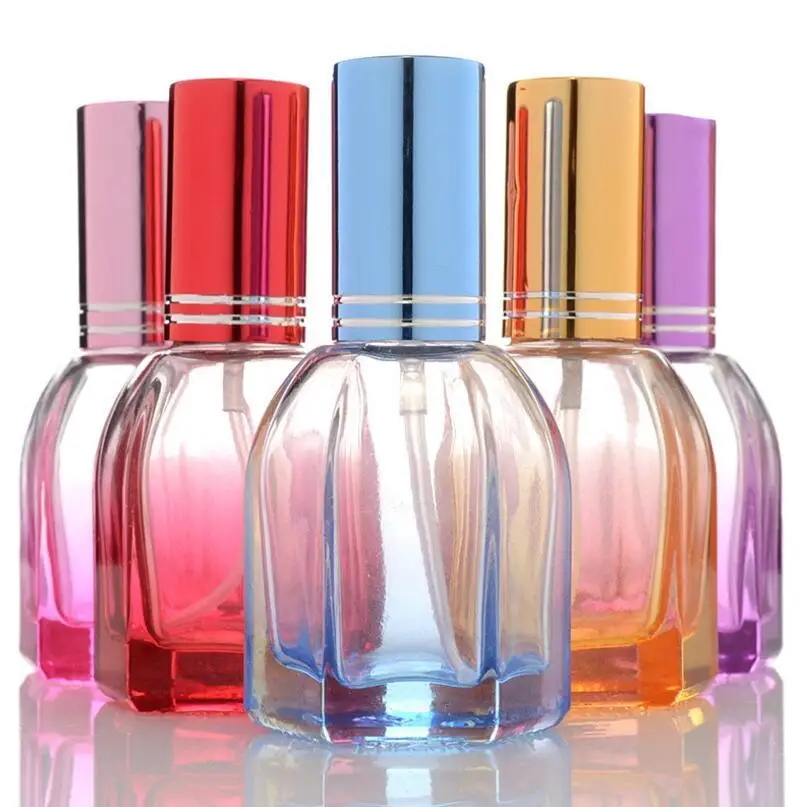 Wholesale 15ml Hexagon Shape Colorful Glass Spray Perfume Bottle Empty Cosmetic Packaging Container