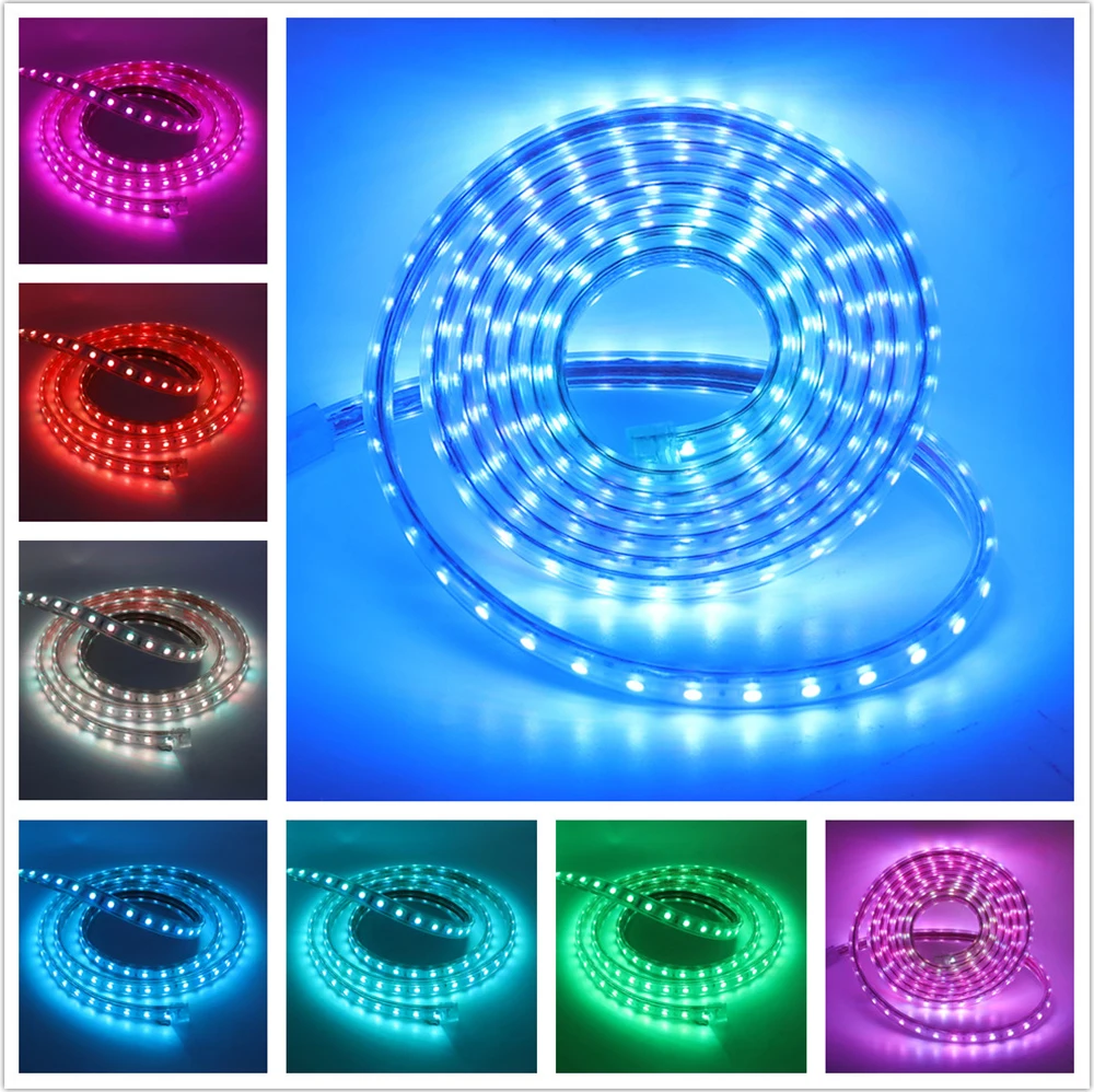 RGB LED Strip Light 220V 110V Waterproof 5050 60LEDs/m Ribbon Tape Flexible Light Lamp with 1500W Controller Bluetooth Remote