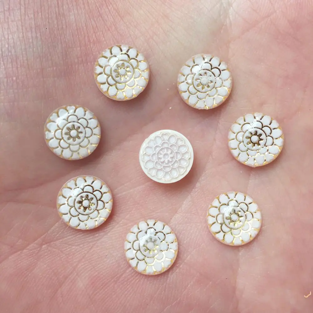 New 80pcs Resin 10mm Round Colorful Flower Flat Back Rhinestone Appliques DIY Wedding Scrapbook Craft W41