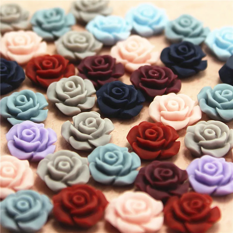 Mixed Color flower resin vintage flatback cabochon DIY jewelry/phone decoration No Hole 50pcs 13mm