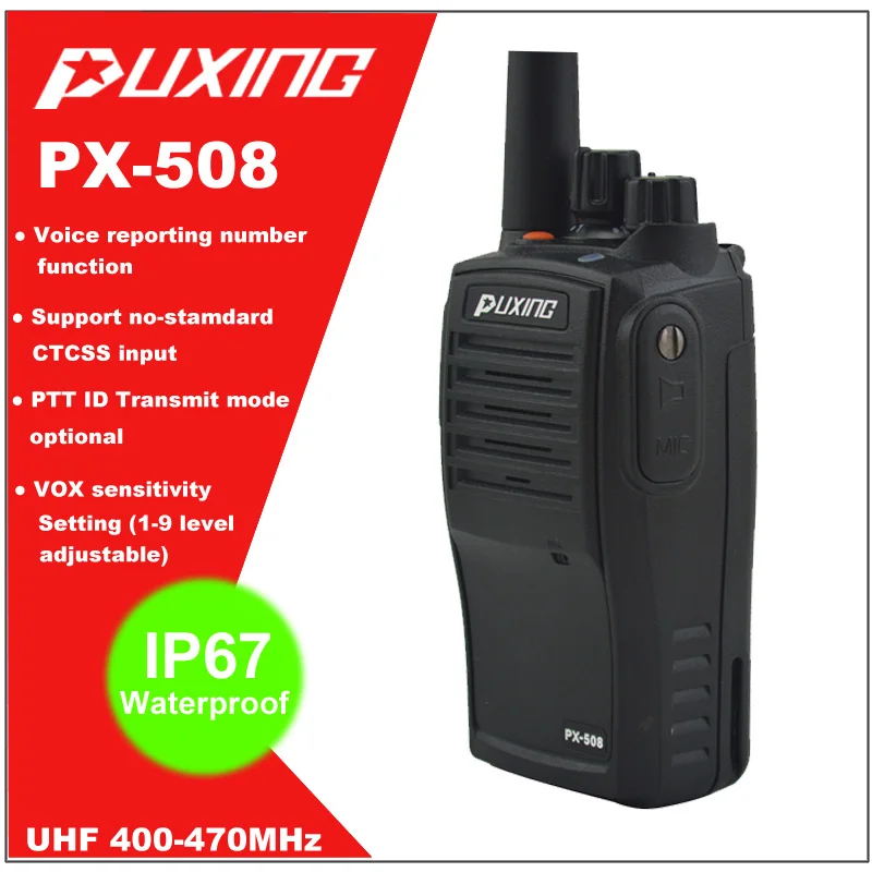 Hot Sale IP67 Waterproof Walkie Talkie Dust proof Radio Puxing PX-508 UHF 400-470MHz Portable Two-way Radio FM Transceiver