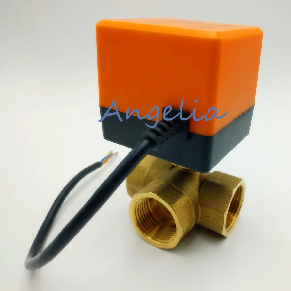 

AC220V AC24V 3/4" BSP DN20 Brass 3 Way Motorized Ball Valve T Type Electrical Actuator Valve