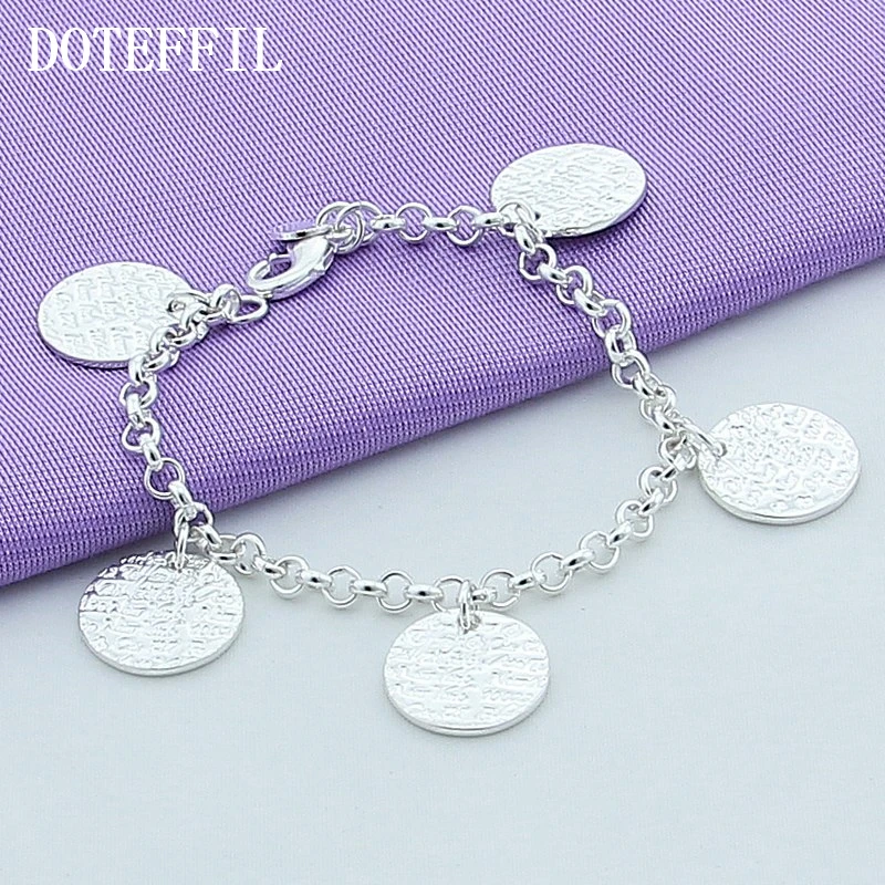 DOTEFFIL 925 Sterling Silver 24K Gold Five Round Grain Bracelet For Women Fashion Charm Wedding Engagement Party Jewelry