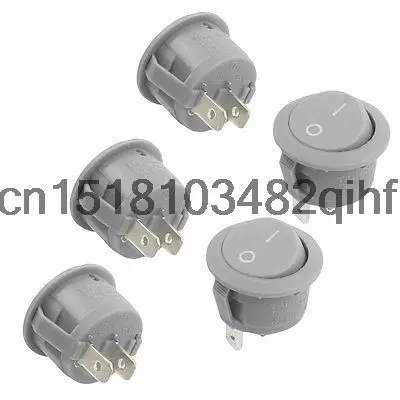 5 Pcs 2 Pin SPST On/Off Round Rocker Switch AC 6A 250V Gray