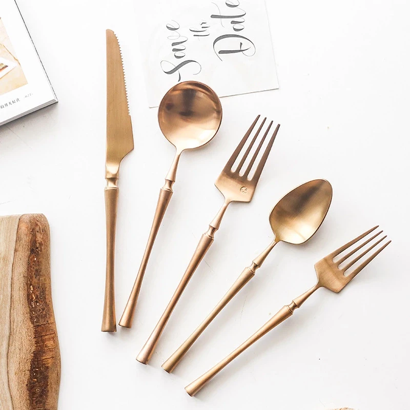 Luxury Rose Golden Cutlery Set 304 Stainless Steel Colored Dinner Knife & Fork Dinnerware Tableware Kitchen Accessories