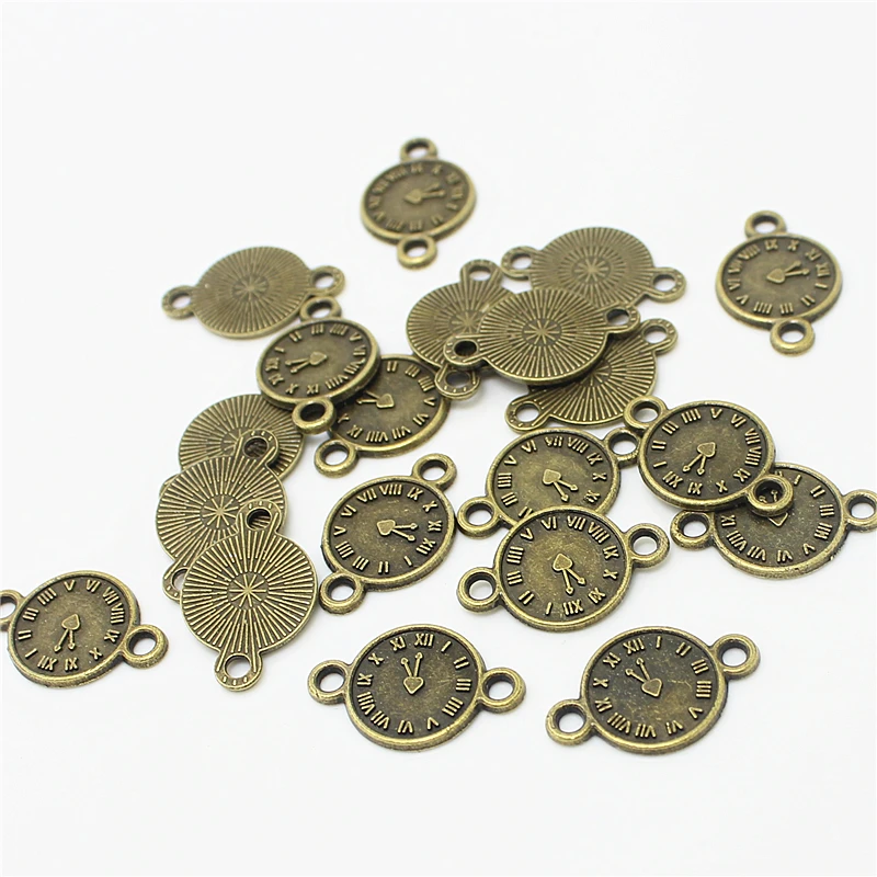 Sweet Bell 60 pcs 13*20mm Antique bronze  Metal Zinc Alloy Clock Charms Connectors for Bracelets Making Material Findings  5B865