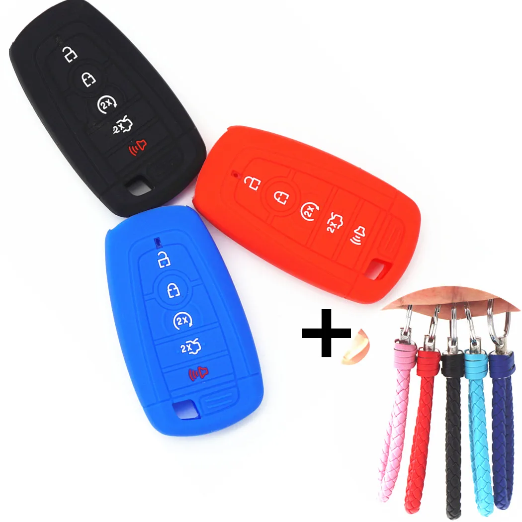 WFMJ Silicone 5 Buttons Smart Key Chain Cover Case for 2017 Ford Explorer Taurus Flex Escape Mustang Fusion F250 F350 F450 F550